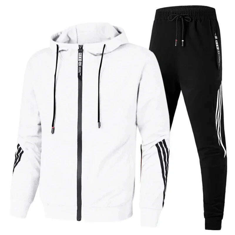 2024 Men's Hoodie + Pants Two-piece Set Solid Color Hoodie Jacket Sports Zipper Sportswear Sports Jogging Men's Fitness Clothing - KIMLUD