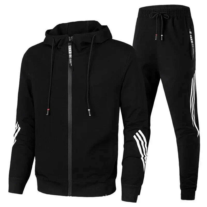 2024 Men's Hoodie + Pants Two-piece Set Solid Color Hoodie Jacket Sports Zipper Sportswear Sports Jogging Men's Fitness Clothing - KIMLUD