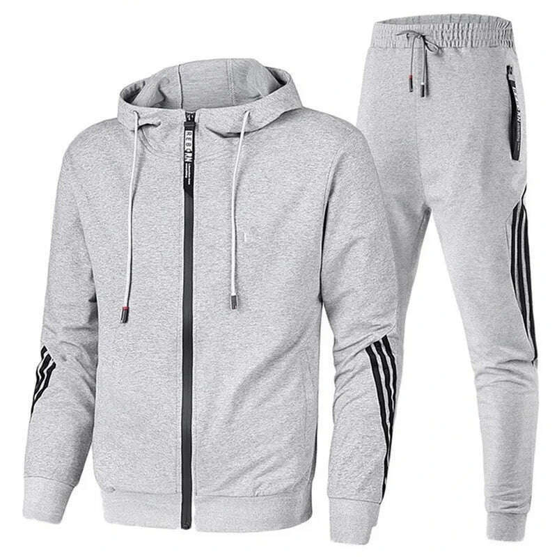 2024 Men's Hoodie + Pants Two-piece Set Solid Color Hoodie Jacket Sports Zipper Sportswear Sports Jogging Men's Fitness Clothing - KIMLUD