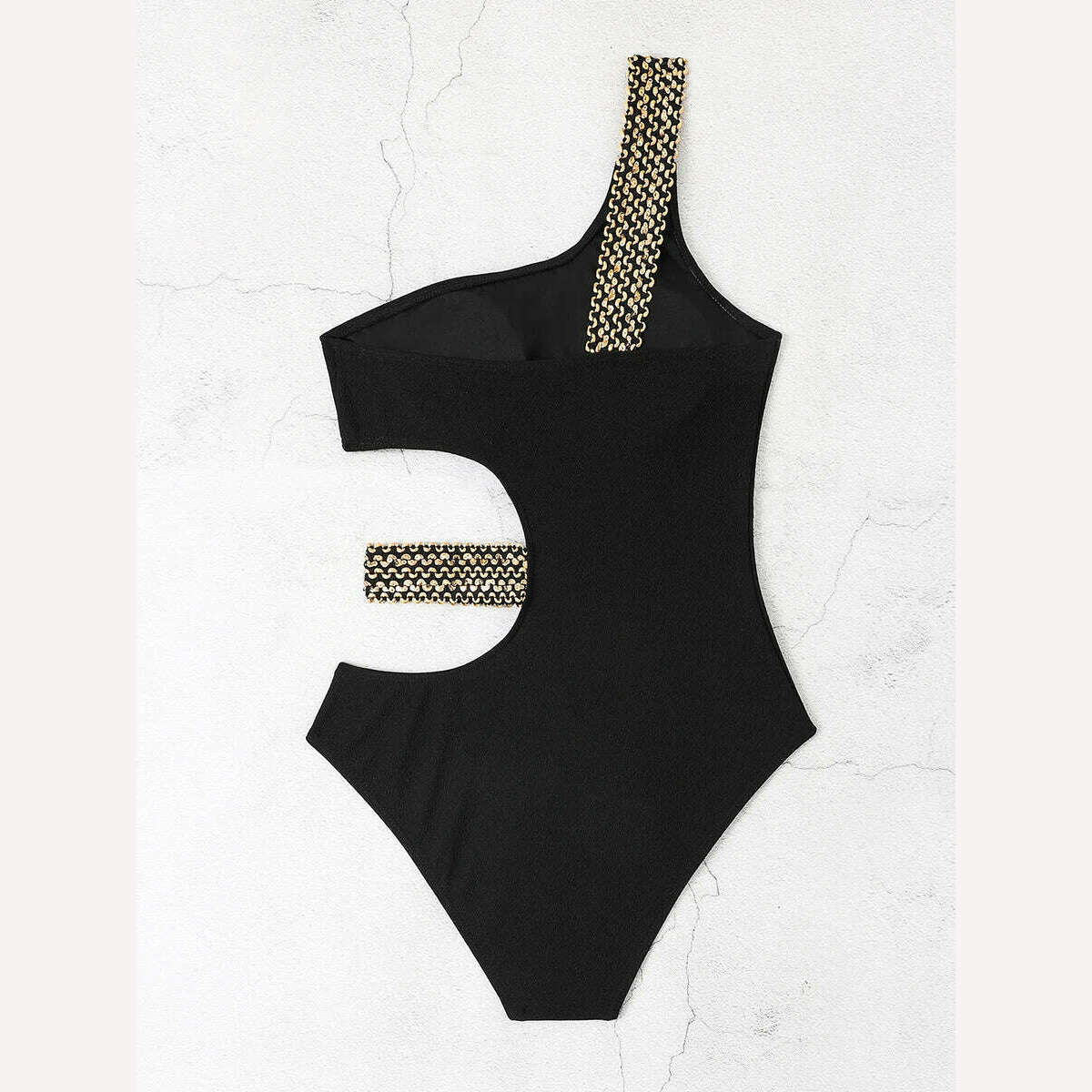 2024 Metal Chain Shoulder Swimsuit Women One Piece Hollow Out Swimwear Female Bodysuit Bathing Swimming Suit Bathers Beachwear - KIMLUD