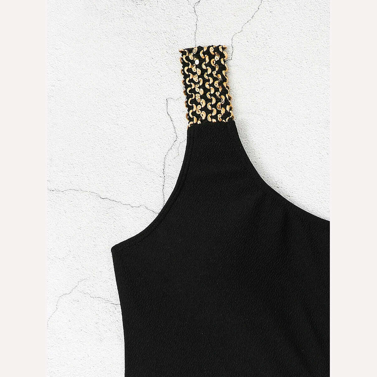 2024 Metal Chain Shoulder Swimsuit Women One Piece Hollow Out Swimwear Female Bodysuit Bathing Swimming Suit Bathers Beachwear - KIMLUD