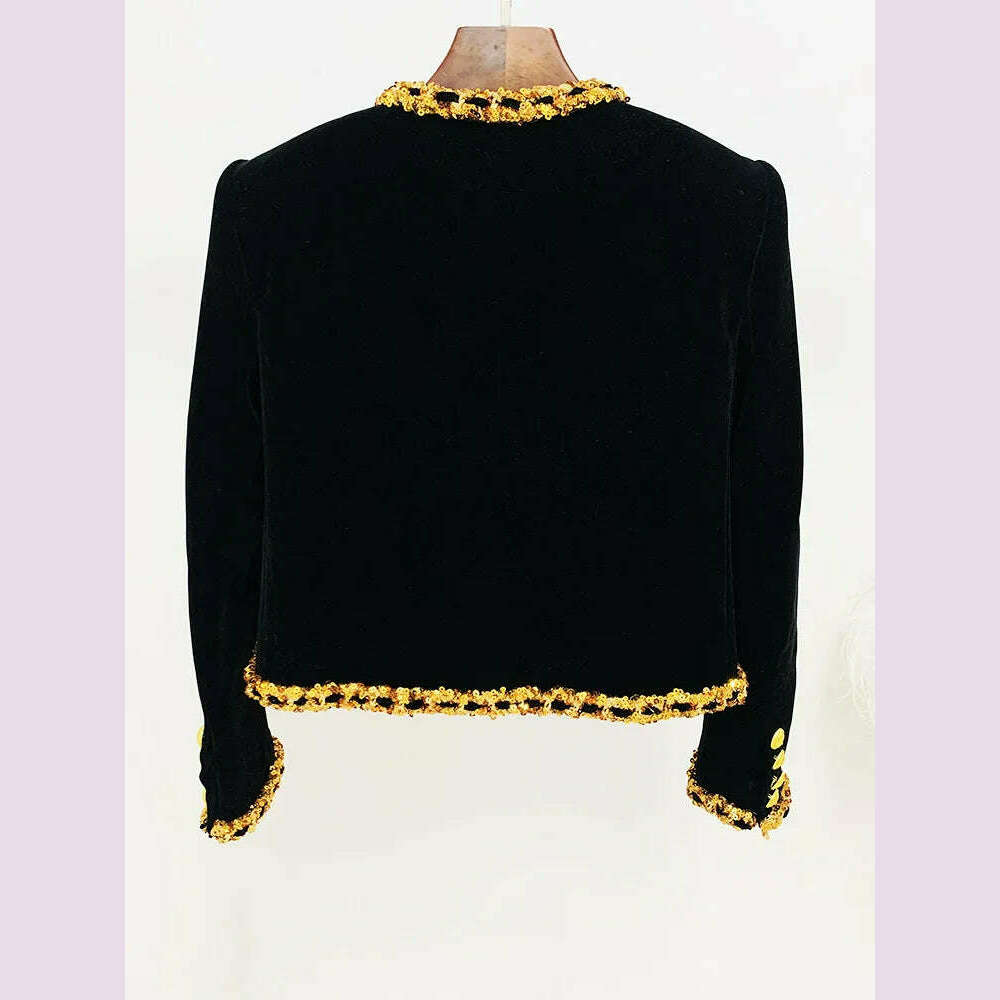 KIMLUD, 2024 New Arrival Lady Fine Workmanship Sequins Coat O-neckline Long Sleeve Women Double-breasted Slim Short Jacket, KIMLUD Womens Clothes