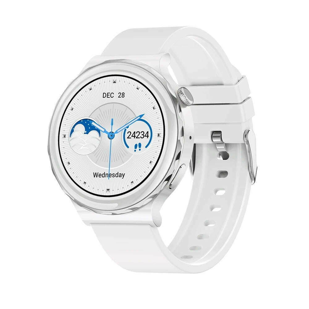 KIMLUD, 2024 New Fashion Women Smart Watch Heart Rate GPS Sport Fitness Watch Waterproof Voice Call AMOLED Smart Watch For Android IOS, White Silicone Tape, KIMLUD Womens Clothes