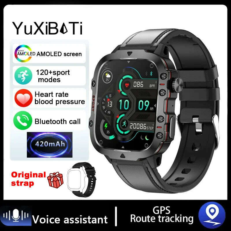 KIMLUD, 2024 New For Xiaomi 1.96" Bluetooth Call Military Smart Watch Men 5ATM Outdoor Sports Fitness Tracker Health Monitor Smartwatch, Belt black, KIMLUD APPAREL - Womens Clothes