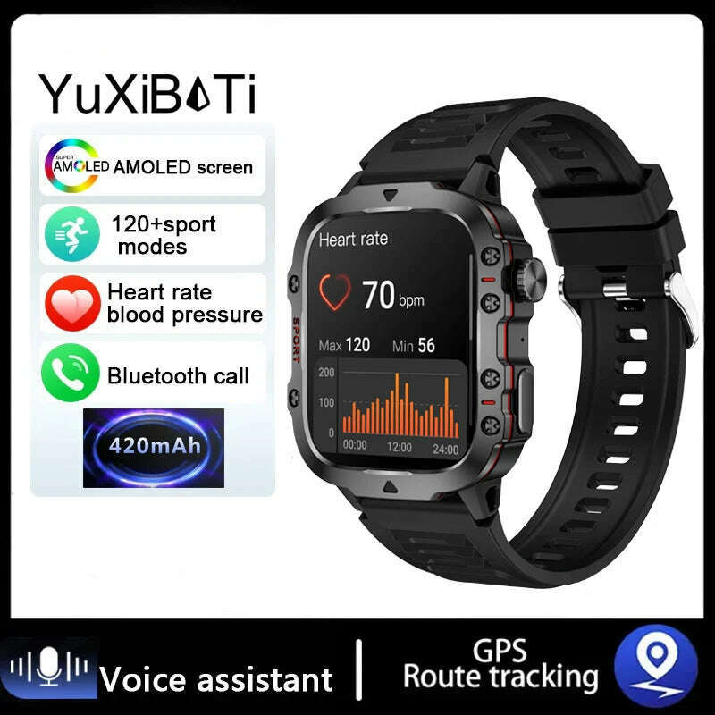 KIMLUD, 2024 New For Xiaomi 1.96" Bluetooth Call Military Smart Watch Men 5ATM Outdoor Sports Fitness Tracker Health Monitor Smartwatch, Silicone black, KIMLUD APPAREL - Womens Clothes