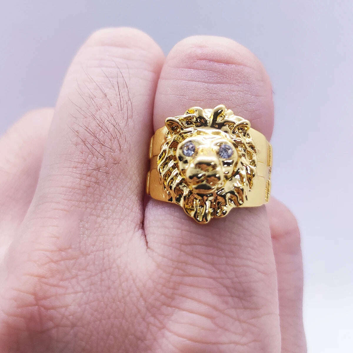 KIMLUD, 2024 New Golden Lion Head Rings Stainless Steel Boy Band Party Gothic Lion Domineering Men's Ring Golden Ring Unisex Jewelry, KIMLUD Womens Clothes