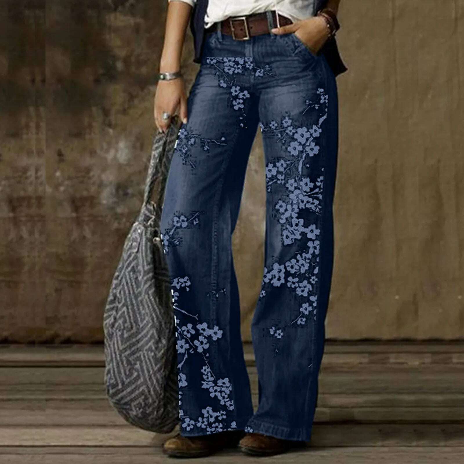 2024 New In High Waist Denim Pants Women Casual Loose Wide Leg Jeans Y2K Streetwear Harajuku Printed Boyfriend Jeans For Womens - KIMLUD