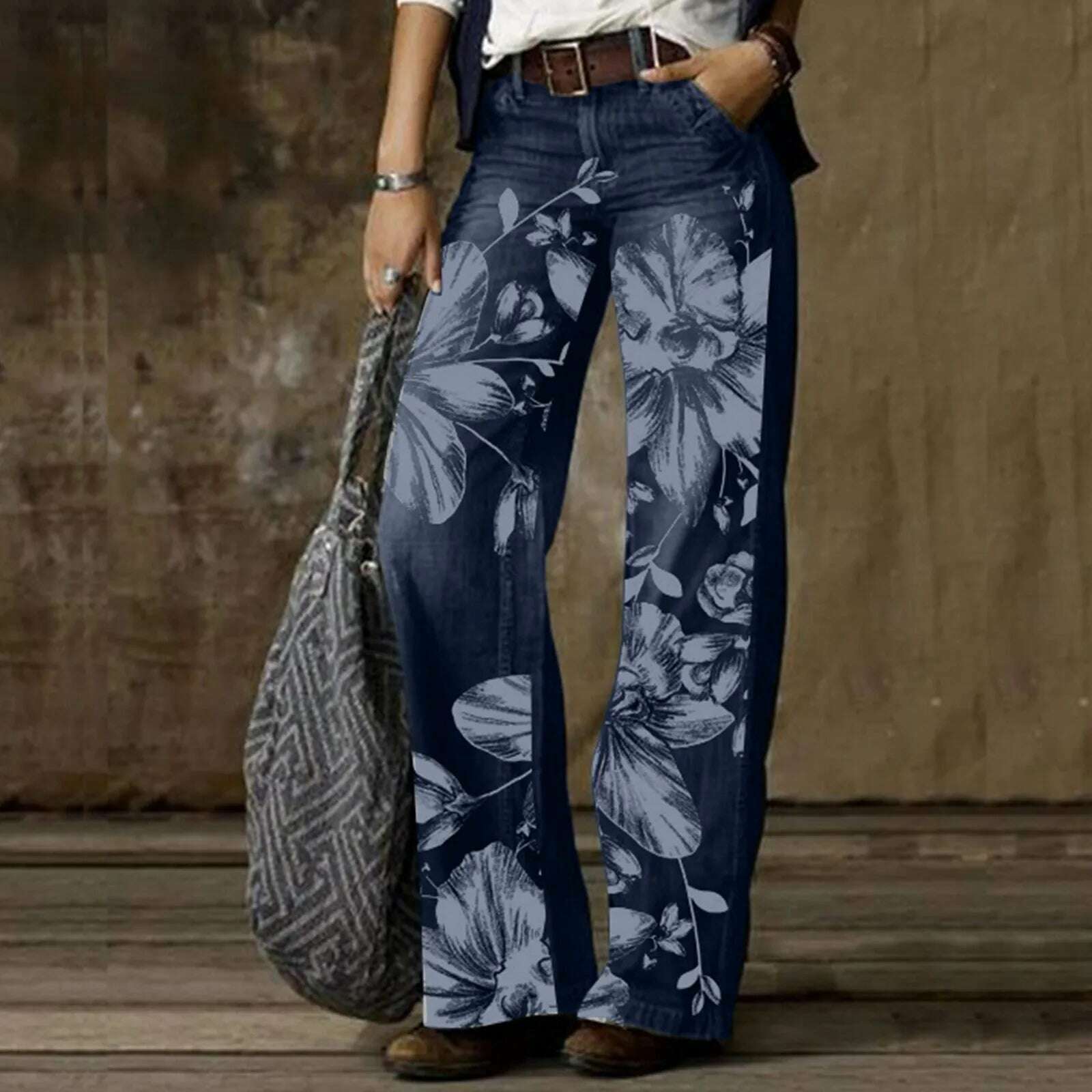 2024 New In High Waist Denim Pants Women Casual Loose Wide Leg Jeans Y2K Streetwear Harajuku Printed Boyfriend Jeans For Womens - KIMLUD