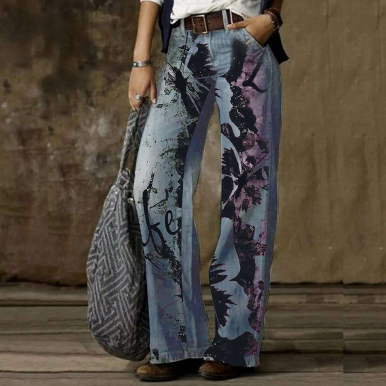 2024 New In High Waist Denim Pants Women Casual Loose Wide Leg Jeans Y2K Streetwear Harajuku Printed Boyfriend Jeans For Womens - KIMLUD