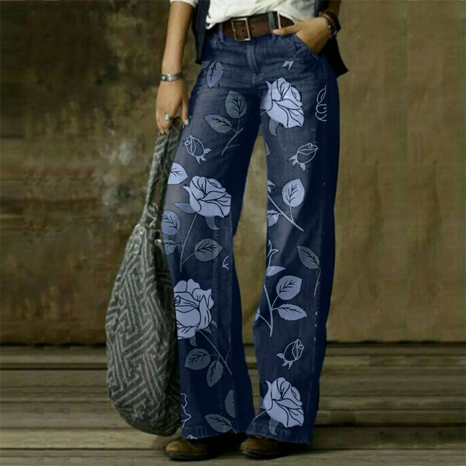 2024 New In High Waist Denim Pants Women Casual Loose Wide Leg Jeans Y2K Streetwear Harajuku Printed Boyfriend Jeans For Womens - KIMLUD