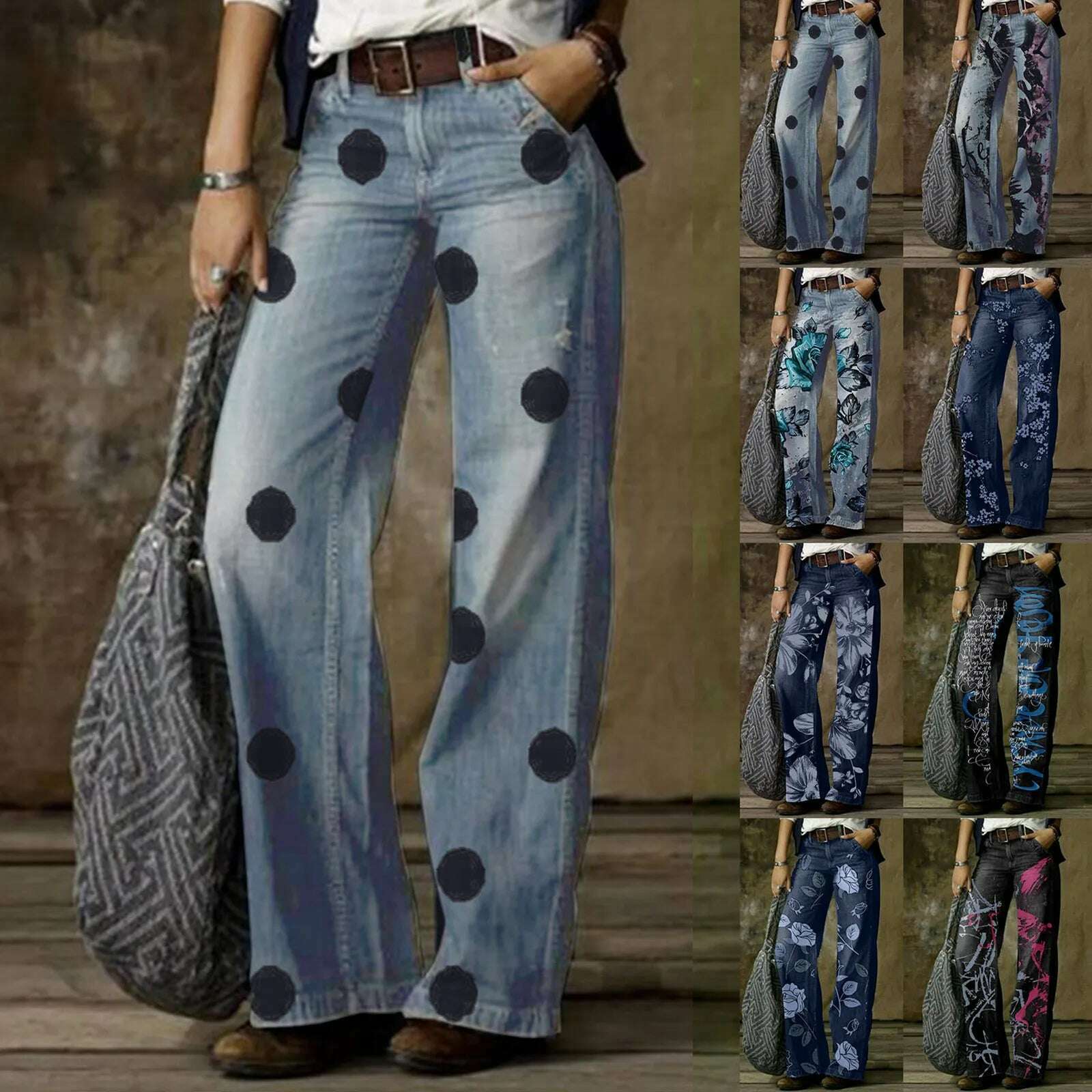 2024 New In High Waist Denim Pants Women Casual Loose Wide Leg Jeans Y2K Streetwear Harajuku Printed Boyfriend Jeans For Womens - KIMLUD