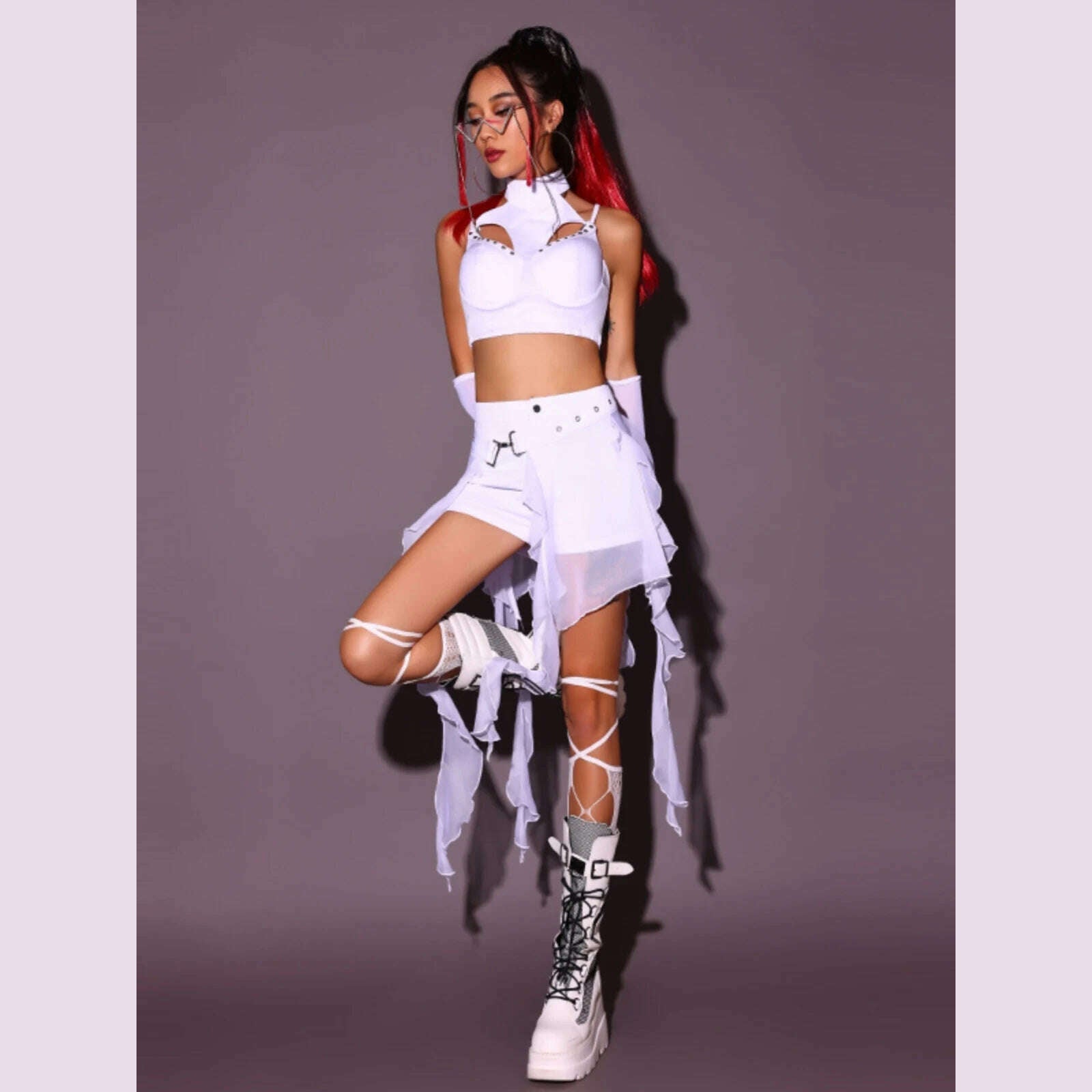 KIMLUD, 2024 New Jazz Dance Costumes For Women White Loose Kpop Outfits Girls Group Gogo Dancers Dress Nightclub Bar Stage Wear DN17932, KIMLUD Womens Clothes