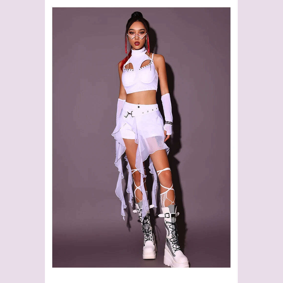 KIMLUD, 2024 New Jazz Dance Costumes For Women White Loose Kpop Outfits Girls Group Gogo Dancers Dress Nightclub Bar Stage Wear DN17932, KIMLUD Womens Clothes