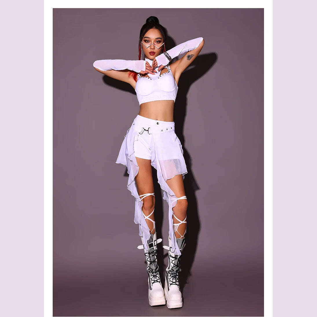 KIMLUD, 2024 New Jazz Dance Costumes For Women White Loose Kpop Outfits Girls Group Gogo Dancers Dress Nightclub Bar Stage Wear DN17932, KIMLUD Womens Clothes
