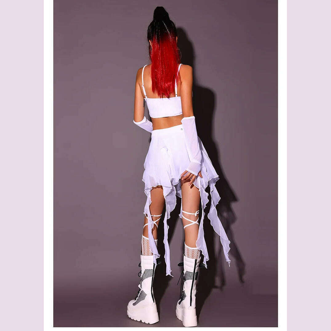 KIMLUD, 2024 New Jazz Dance Costumes For Women White Loose Kpop Outfits Girls Group Gogo Dancers Dress Nightclub Bar Stage Wear DN17932, KIMLUD Womens Clothes