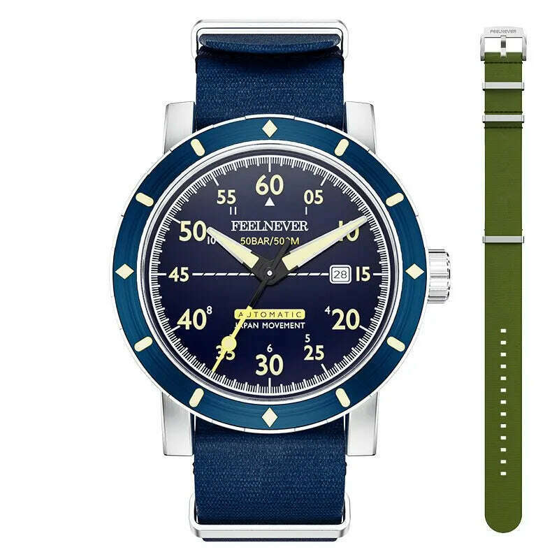 KIMLUD, 2024 New Men Watch Automatic Mechanical Wristwatch Sapphire Diver Watch 500M Waterproof Diving Sports Watches Men Reloj Hombre, silver blue, KIMLUD APPAREL - Womens Clothes