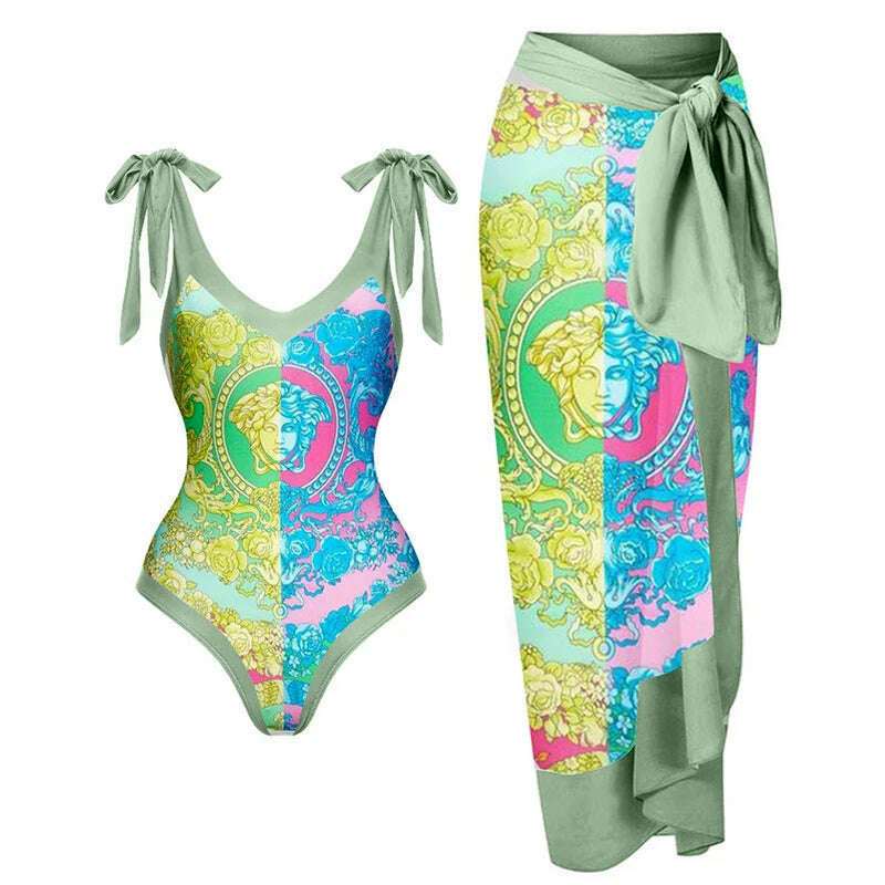 KIMLUD, 2024 New One Piece Swimsuit with Skirt Women Cover Up Swimwear Female Beachwear Dress Brazilian Beach Bathing Suit, KIMLUD Womens Clothes