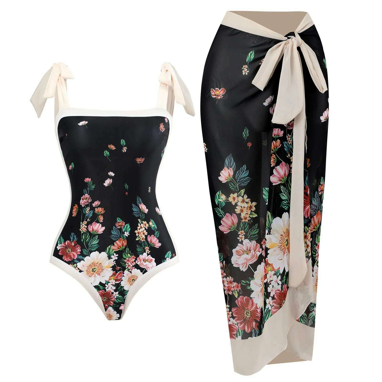 KIMLUD, 2024 New One Piece Swimsuit with Skirt Women Cover Up Swimwear Female Beachwear Dress Brazilian Beach Bathing Suit, KIMLUD Womens Clothes
