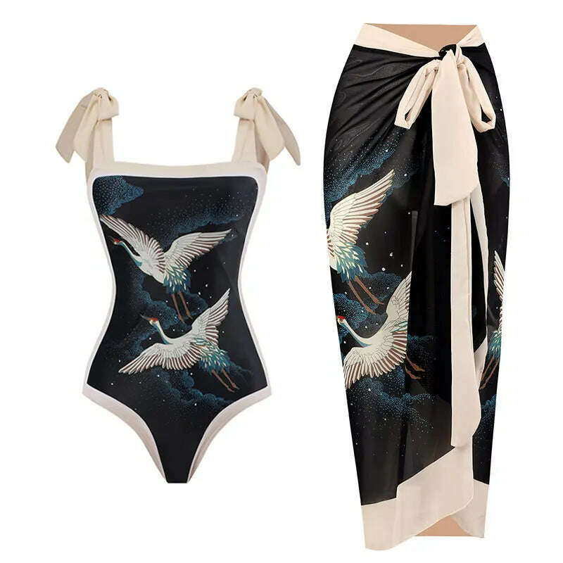 KIMLUD, 2024 New One Piece Swimsuit with Skirt Women Cover Up Swimwear Female Beachwear Dress Brazilian Beach Bathing Suit, KIMLUD Womens Clothes