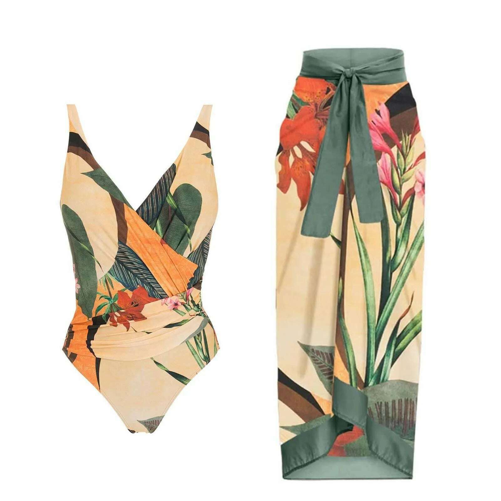 KIMLUD, 2024 New One Piece Swimsuit with Skirt Women Cover Up Swimwear Female Beachwear Dress Brazilian Beach Bathing Suit, KIMLUD Womens Clothes