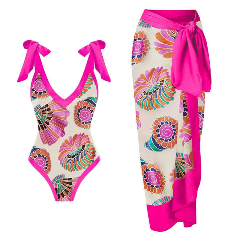 KIMLUD, 2024 New One Piece Swimsuit with Skirt Women Cover Up Swimwear Female Beachwear Dress Brazilian Beach Bathing Suit, KIMLUD Womens Clothes