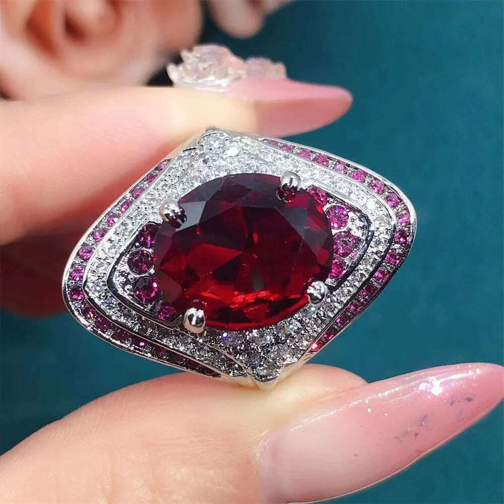 KIMLUD, 2024 New Red Corundum Ring Women's Super Large Zircon Light Luxury Fashion Party Jewelry Dove Egg Shiny Wholesale, KIMLUD Womens Clothes