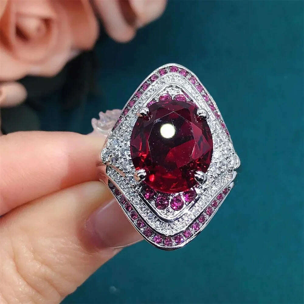 KIMLUD, 2024 New Red Corundum Ring Women's Super Large Zircon Light Luxury Fashion Party Jewelry Dove Egg Shiny Wholesale, KIMLUD Womens Clothes