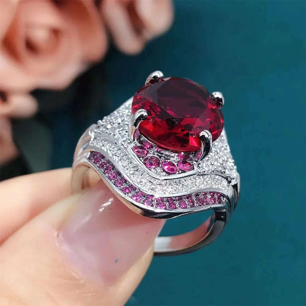 KIMLUD, 2024 New Red Corundum Ring Women's Super Large Zircon Light Luxury Fashion Party Jewelry Dove Egg Shiny Wholesale, KIMLUD Womens Clothes