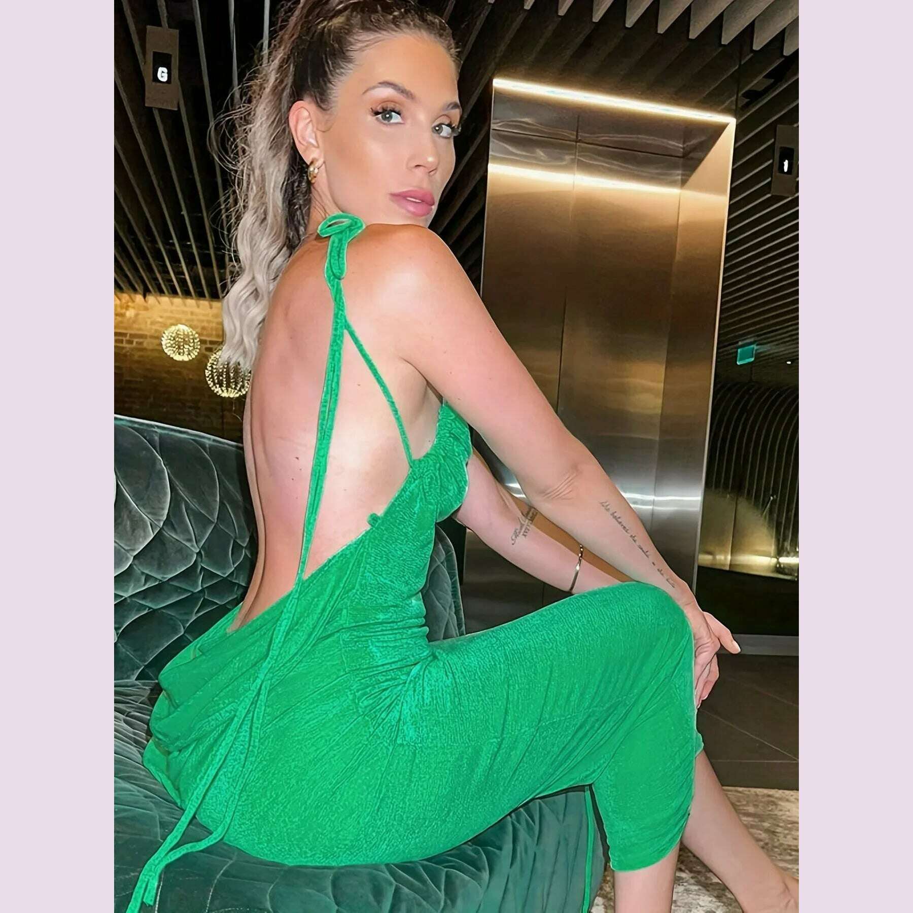 KIMLUD, 2024 New Summer Fashion Sexy Strapless Hang Neck Temperament Dress, KIMLUD Womens Clothes