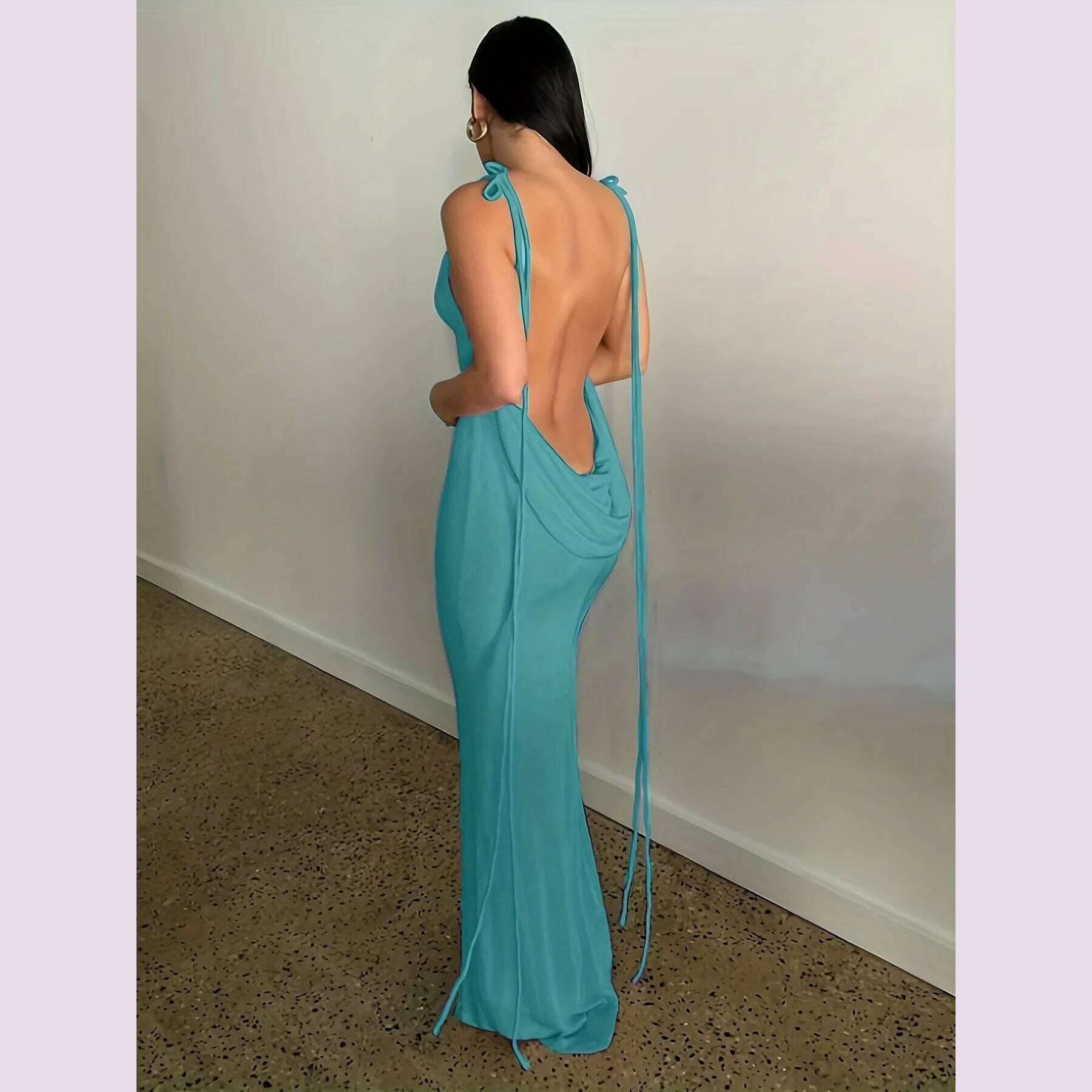 KIMLUD, 2024 New Summer Fashion Sexy Strapless Hang Neck Temperament Dress, KIMLUD Womens Clothes