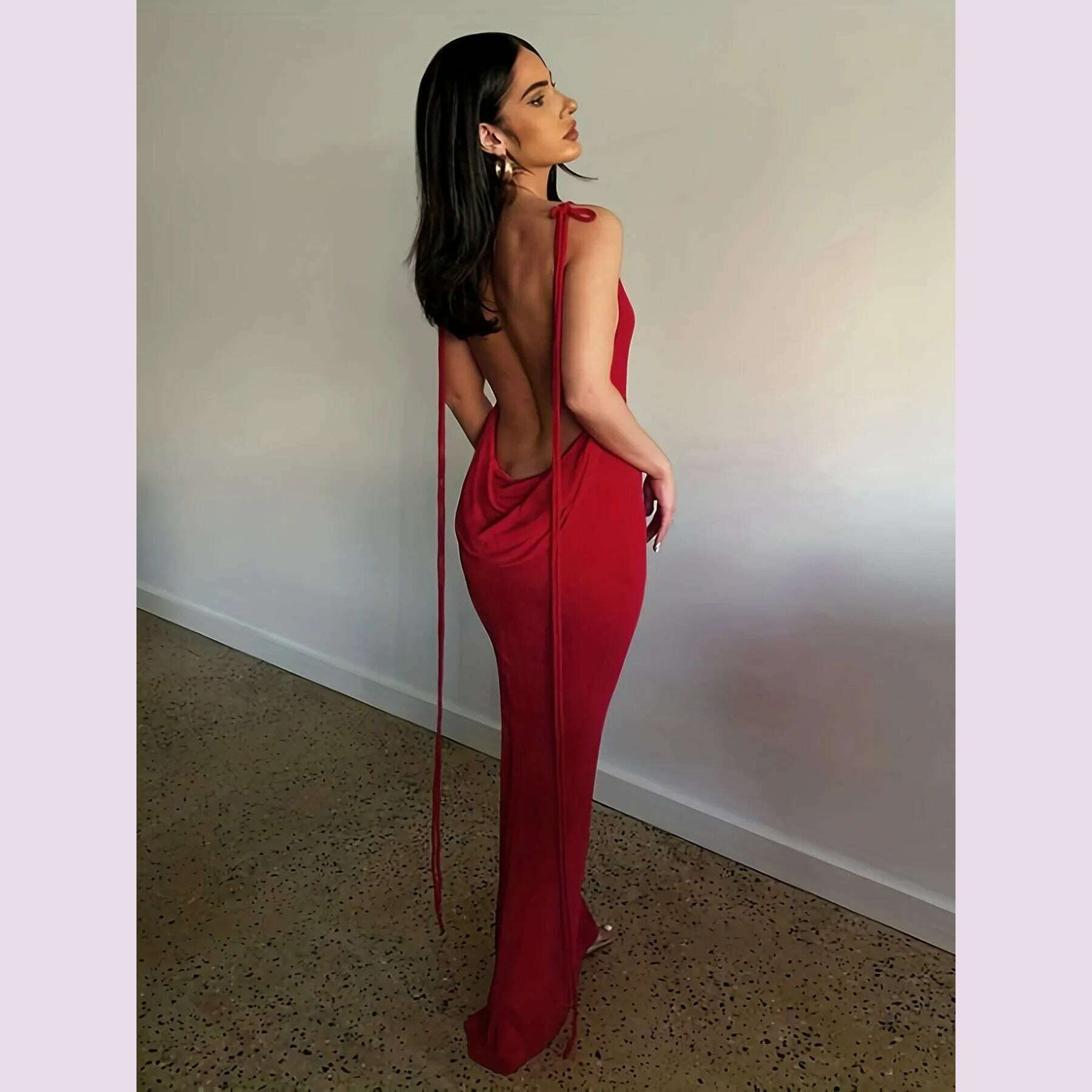 KIMLUD, 2024 New Summer Fashion Sexy Strapless Hang Neck Temperament Dress, KIMLUD Womens Clothes