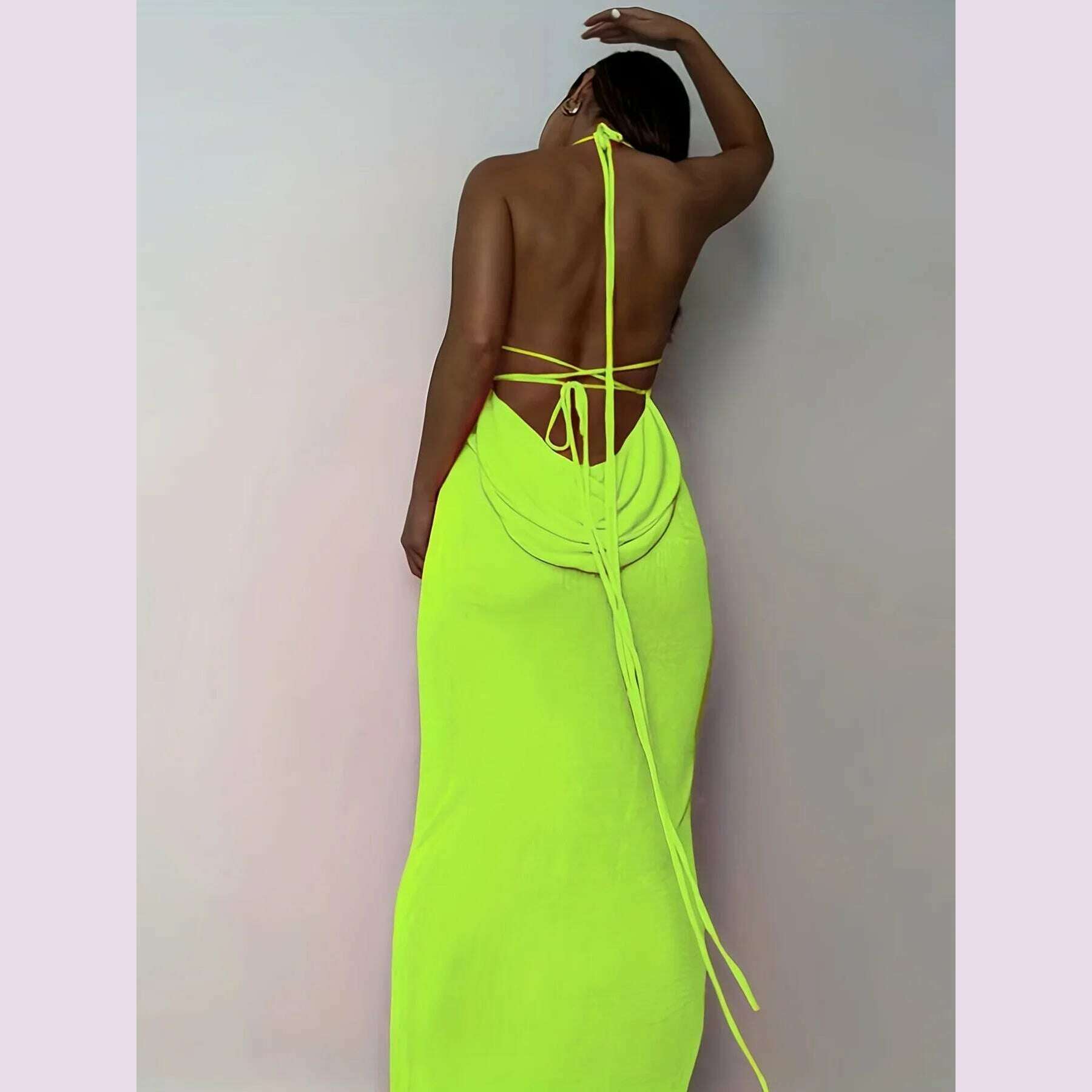 KIMLUD, 2024 New Summer Fashion Sexy Strapless Hang Neck Temperament Dress, KIMLUD Womens Clothes