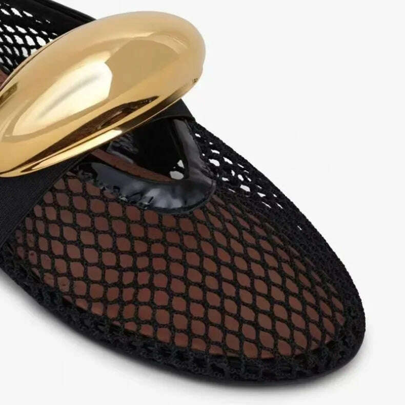 KIMLUD, 2024 New Women Ballet Flats Hollow Out Mesh Walking Loafers Ladies Mary Janes Round Toe Dance Shoes Espadrilles Summer Sandals, KIMLUD Womens Clothes
