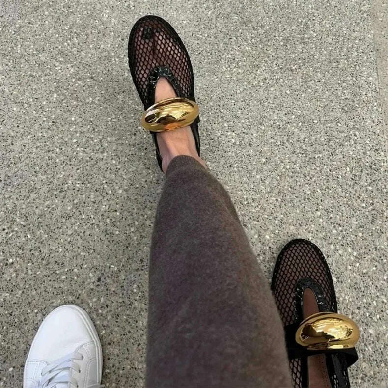 KIMLUD, 2024 New Women Ballet Flats Hollow Out Mesh Walking Loafers Ladies Mary Janes Round Toe Dance Shoes Espadrilles Summer Sandals, KIMLUD Womens Clothes