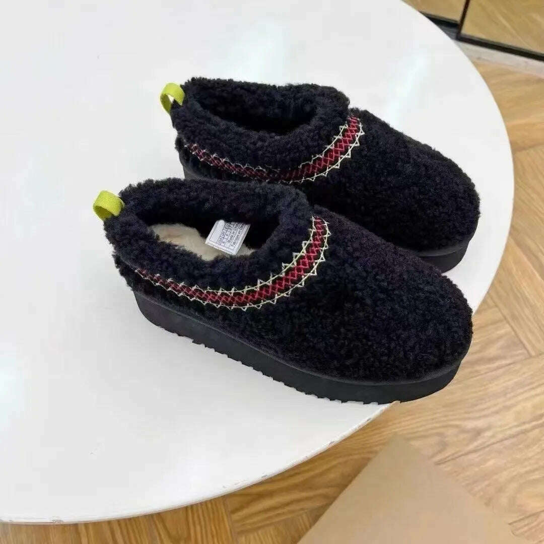 2024 New Women Fur Slippers Ankle Boots Flats Platform Short Plush Warm Flip Flops Cotton Shoes Designer Brand Winter Snow Botas - KIMLUD
