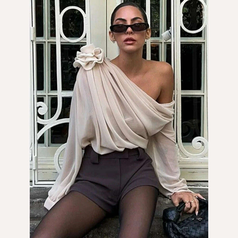 KIMLUD, 2024 New Women's Blouse Sexy Sker Collar Long Sleeve Ladies Office Blouse and Shirts Female Tops Elegant 3D Flower Shirts, KIMLUD Womens Clothes