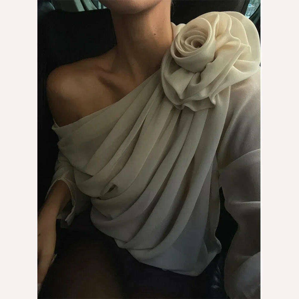 KIMLUD, 2024 New Women's Blouse Sexy Sker Collar Long Sleeve Ladies Office Blouse and Shirts Female Tops Elegant 3D Flower Shirts, KIMLUD Womens Clothes