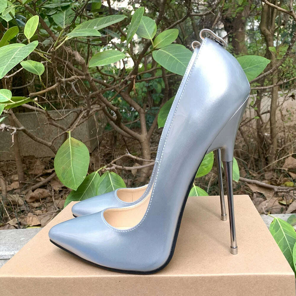 KIMLUD, 2024 Newly Riband Ankle Strap 16cm Pumps Extreme High Heels Lace Up Bow Fetish Cosplay Drag Queen Cross Dresser Unisex Shoes, KIMLUD Womens Clothes