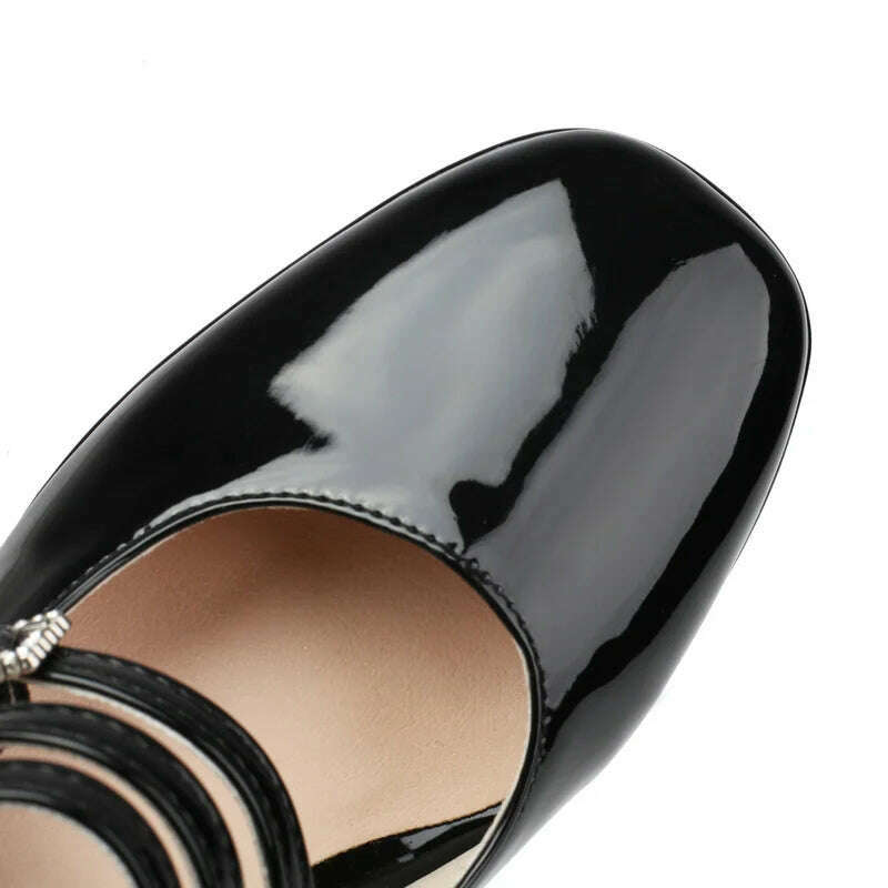 2024 Spring Women High Heel Shoes Platform Thick High Heel Ladies Pumps PU Leather Square Toe Buckle Dress Fashion Women Shoes - KIMLUD