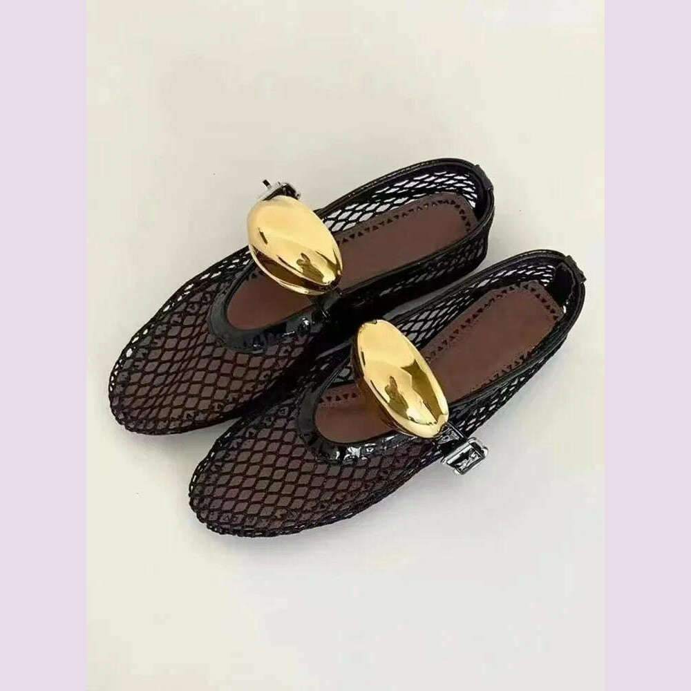 KIMLUD, 2024 Summer New Round Head Mesh Hollow Sandals Fashionable and Comfortable Flat Bottom Women's Sandals, 1 / 35, KIMLUD APPAREL - Womens Clothes