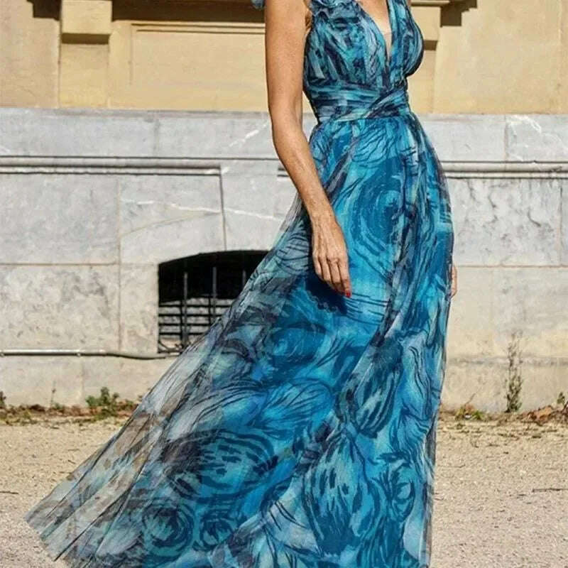 KIMLUD, 2024 Summer New Women's Bohemian Holiday Wind Flower Dolorita Large Swing Skirt Printing Dress Long Maxi Loose Dresses, KIMLUD Womens Clothes