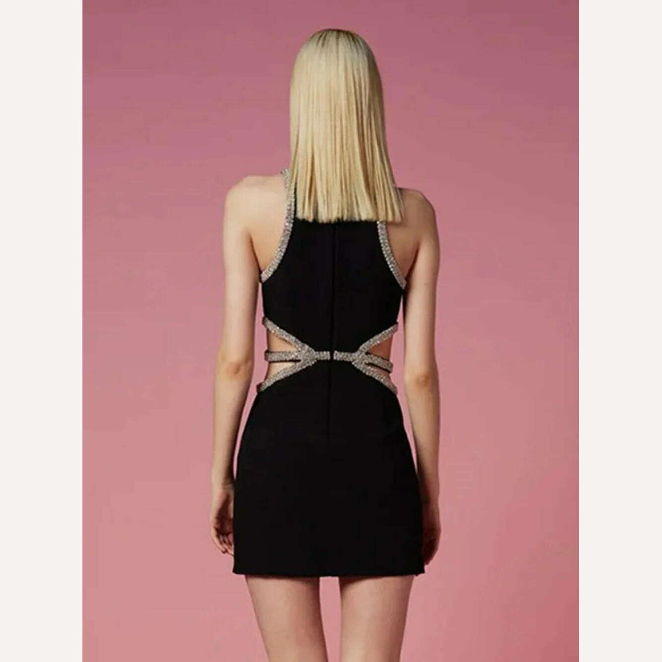 KIMLUD, 2024 Summer New Women's Sexy Sleeveless O-Neck Hollow Diamond Flower Wrap Hip Mini Dress Bodycon Celebrity Party Evening Dress, KIMLUD Womens Clothes