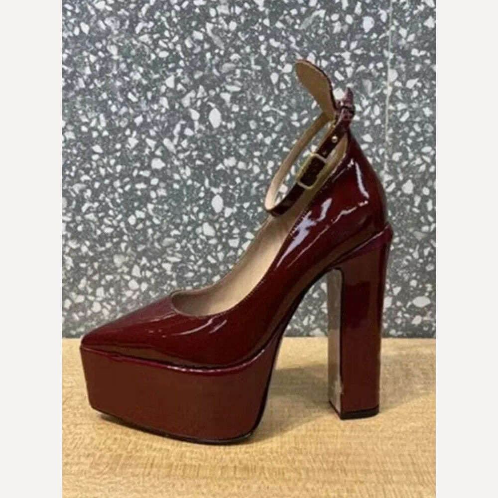 KIMLUD, 2024 Summer New Women's Shoes Fashion Sexy Thick High Heels Party Banquet Women's Stage Shoes Women's Wedding Shoes, Red wine / 35, KIMLUD Womens Clothes