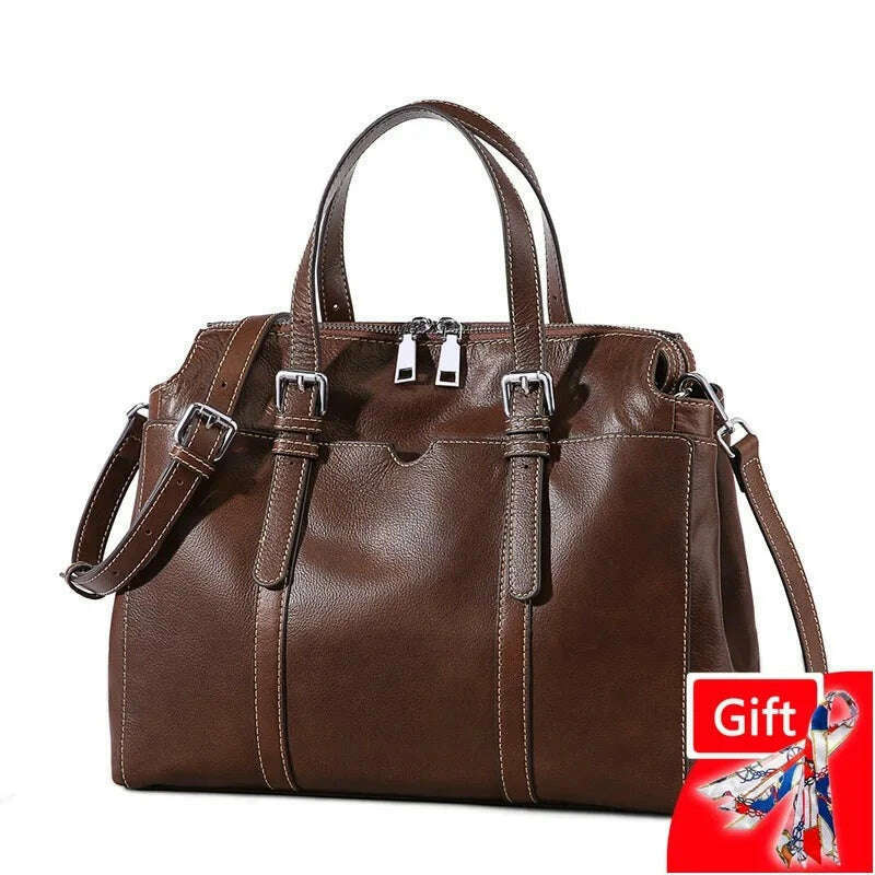 KIMLUD, 2024 Vintage Genuine Leather Female Large Capacity Tote Handbag Soft Cowhide Patchwork Women Handbag Single Handle Bag Zipper, KIMLUD Womens Clothes