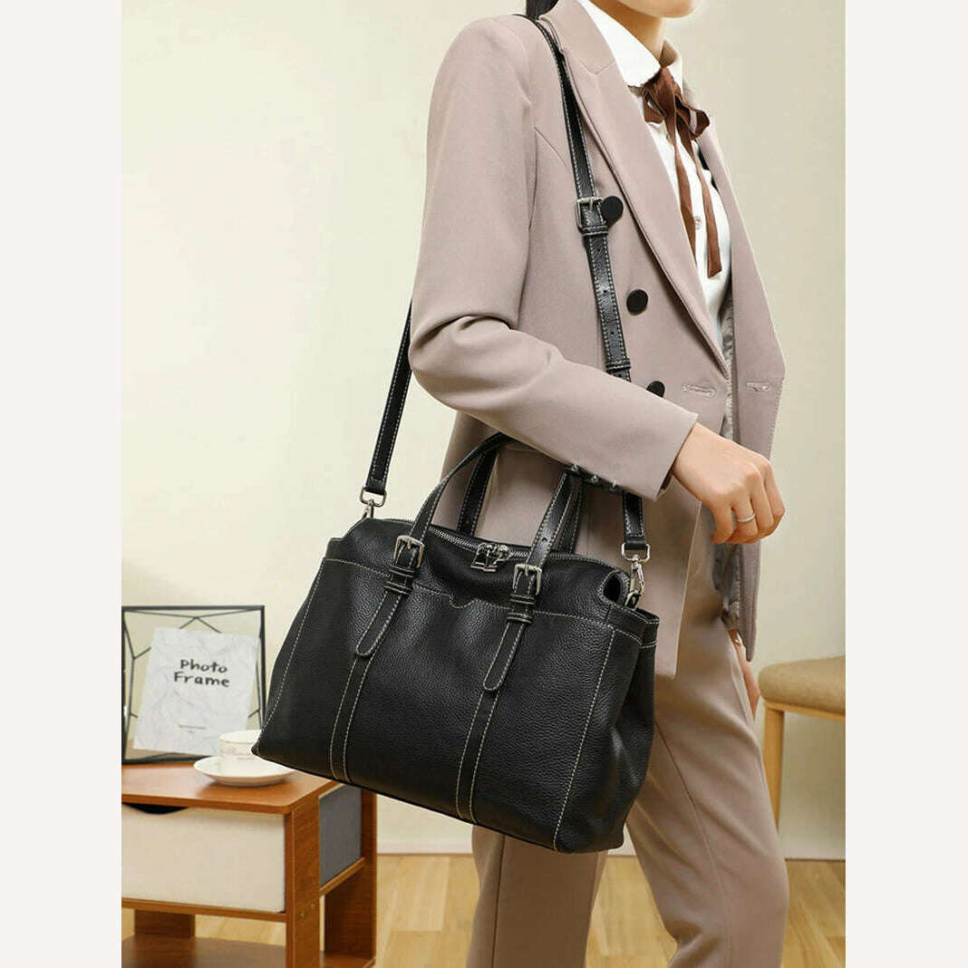 KIMLUD, 2024 Vintage Genuine Leather Female Large Capacity Tote Handbag Soft Cowhide Patchwork Women Handbag Single Handle Bag Zipper, KIMLUD Womens Clothes