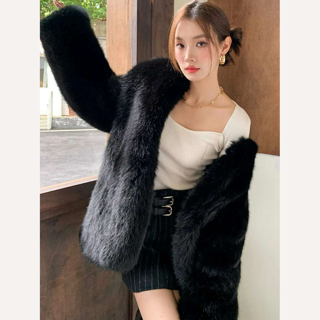 KIMLUD, 2024 winter fashion new fox fur grass coat women's medium long whole fur coat classic black fur coat fur, KIMLUD Womens Clothes