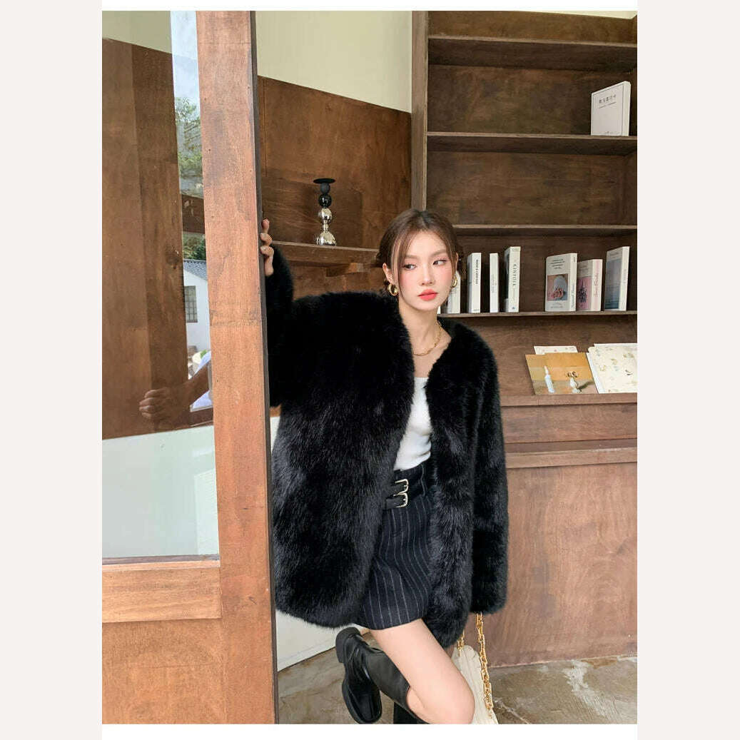 KIMLUD, 2024 winter fashion new fox fur grass coat women's medium long whole fur coat classic black fur coat fur, KIMLUD Womens Clothes
