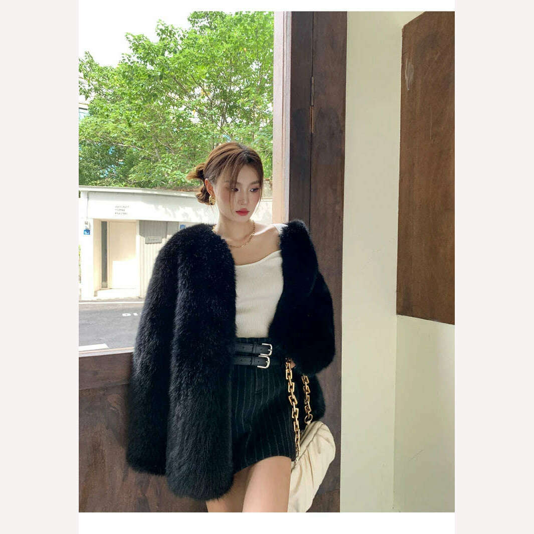 KIMLUD, 2024 winter fashion new fox fur grass coat women's medium long whole fur coat classic black fur coat fur, KIMLUD Womens Clothes