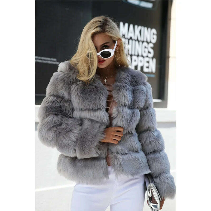 2024 winter Fashion thickened short faux fur women Trend Artificial Fur Solid Loose Short Coat Female Vintage Chic Elegant - KIMLUD