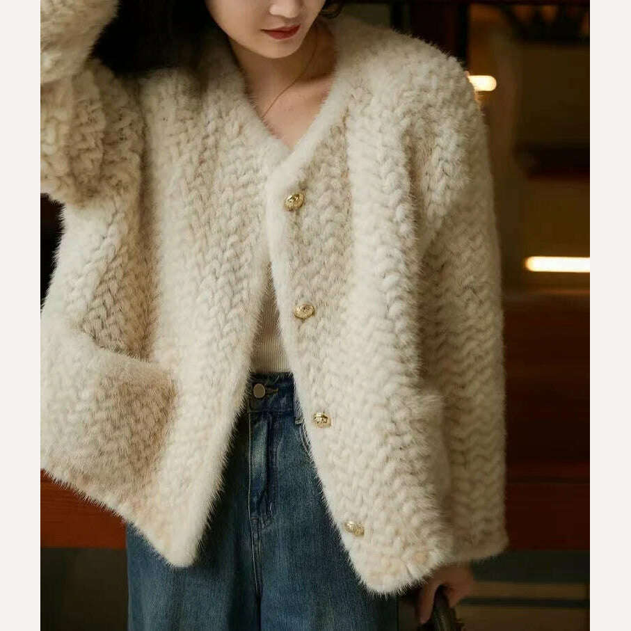 KIMLUD, 2024 Winter New Arrival Women Knitted Genuine Mink Fur Coat, KIMLUD Womens Clothes